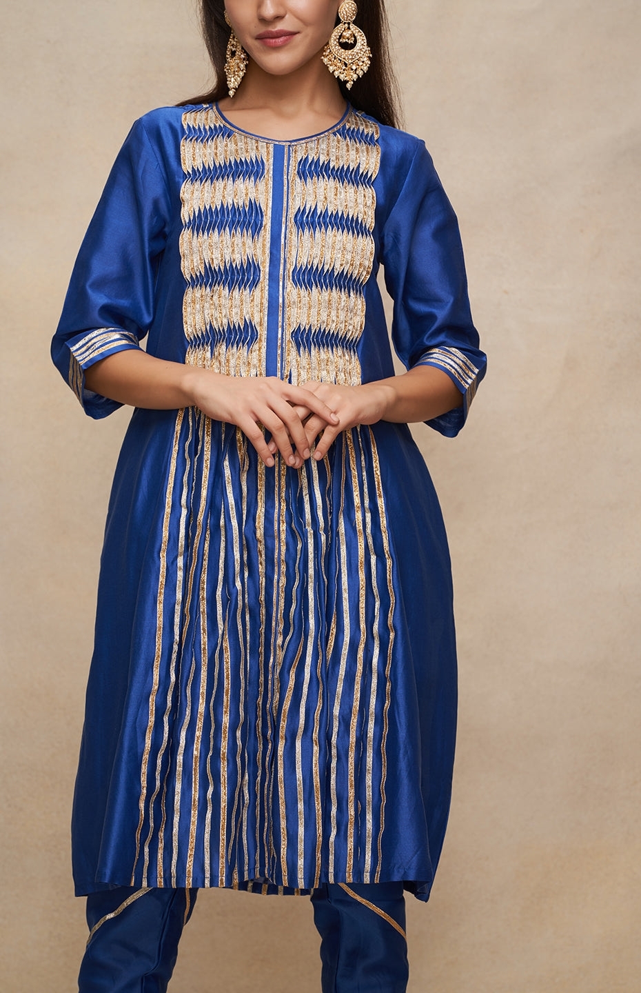 Royal Blue Gathered Gota Tunic