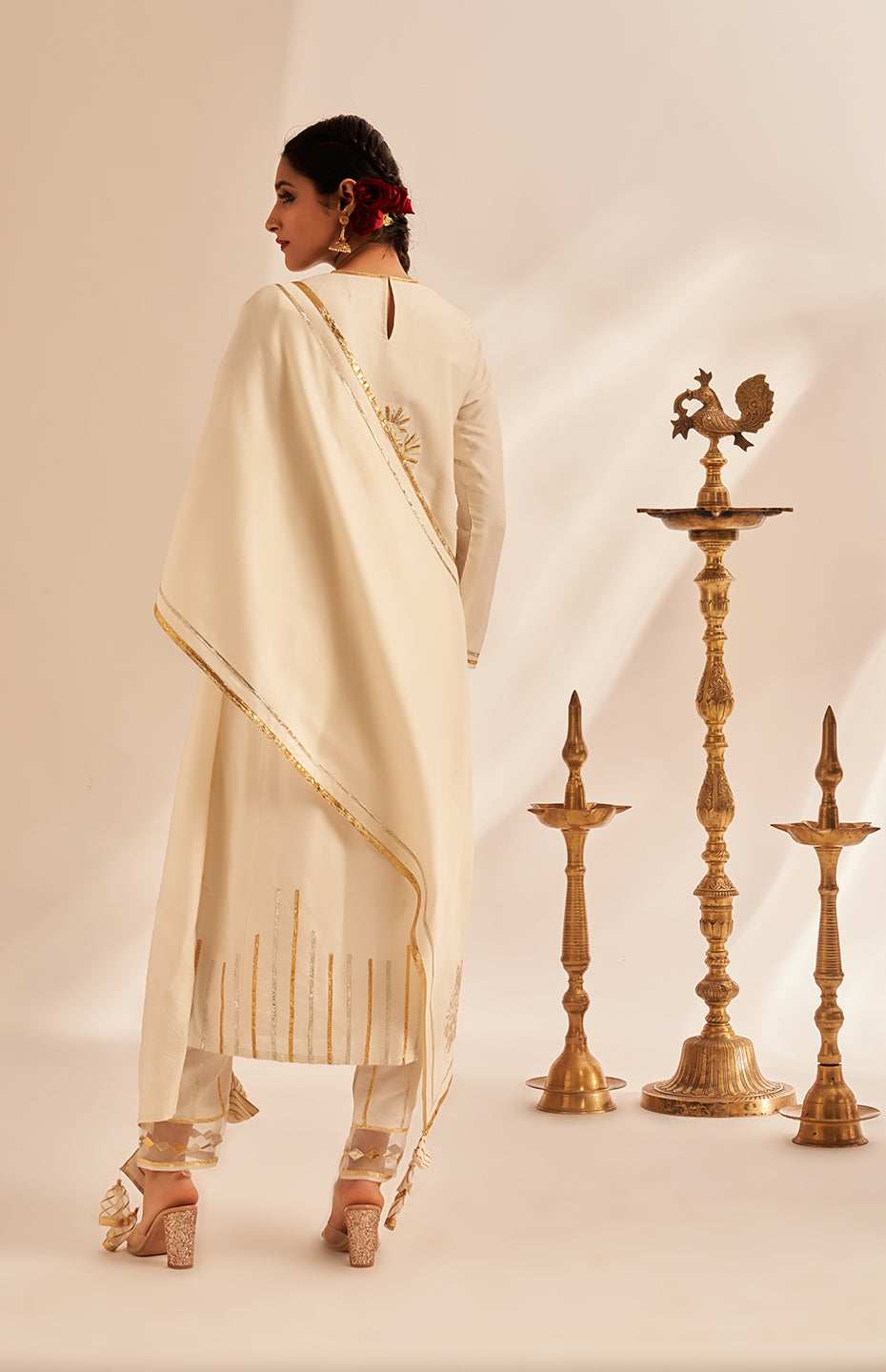 Off White Rose Gota Kurta