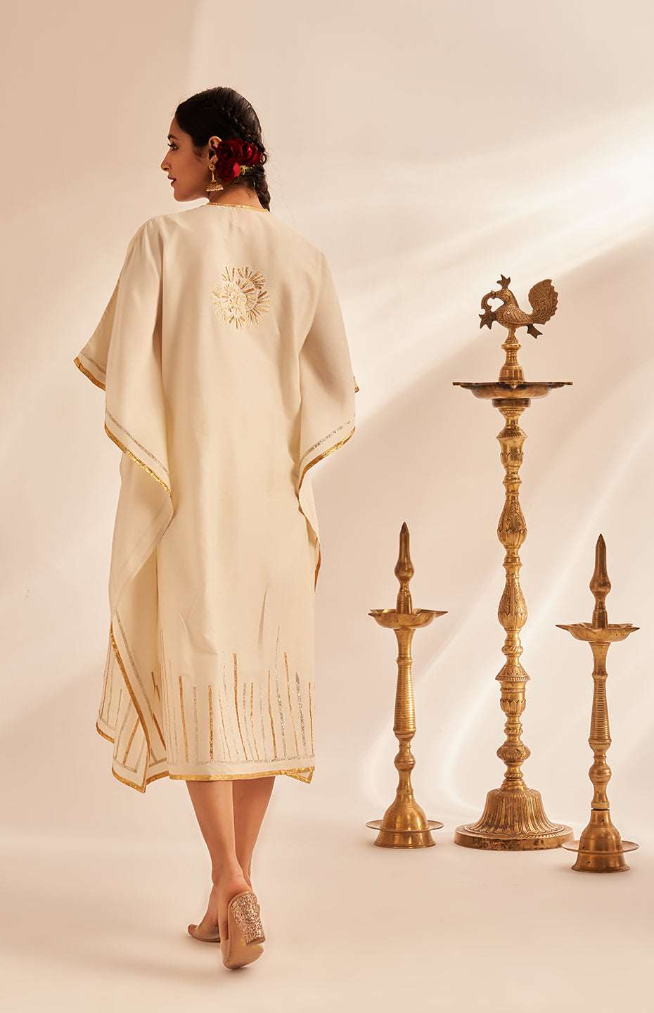 Off White Rose Gota Kaftan