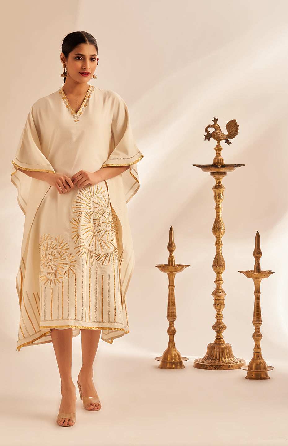 Off White Rose Gota Kaftan