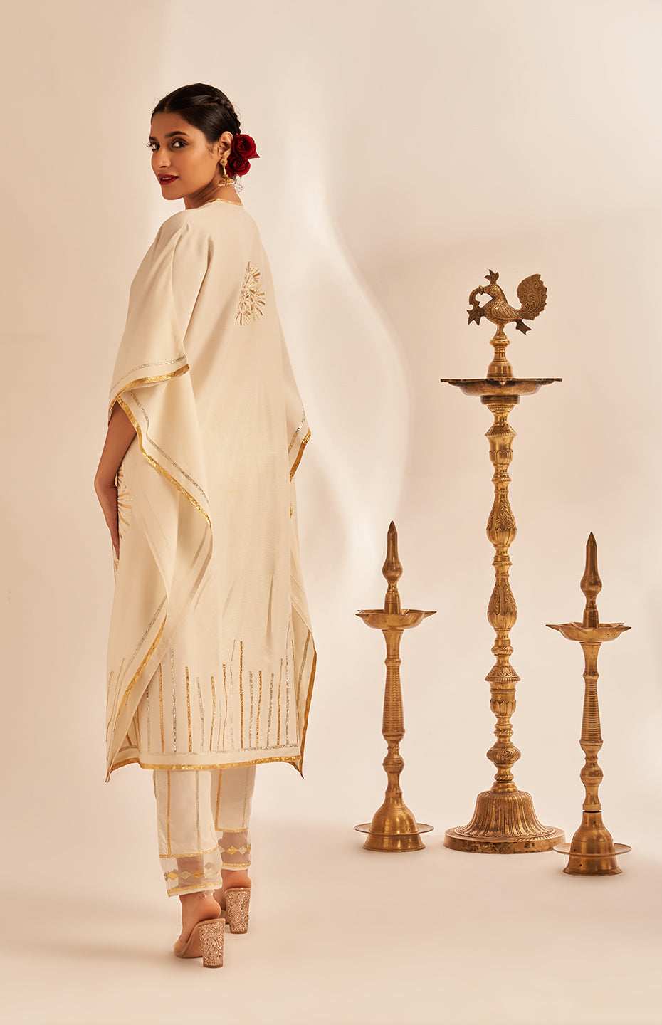 Off White Rose Gota Kaftan