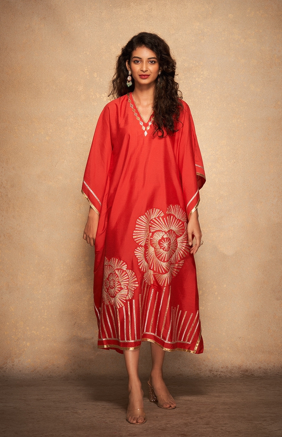 Red Rose Gota Kaftan