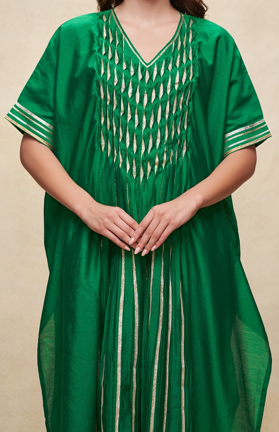 Green Gota Pleated Kaftan