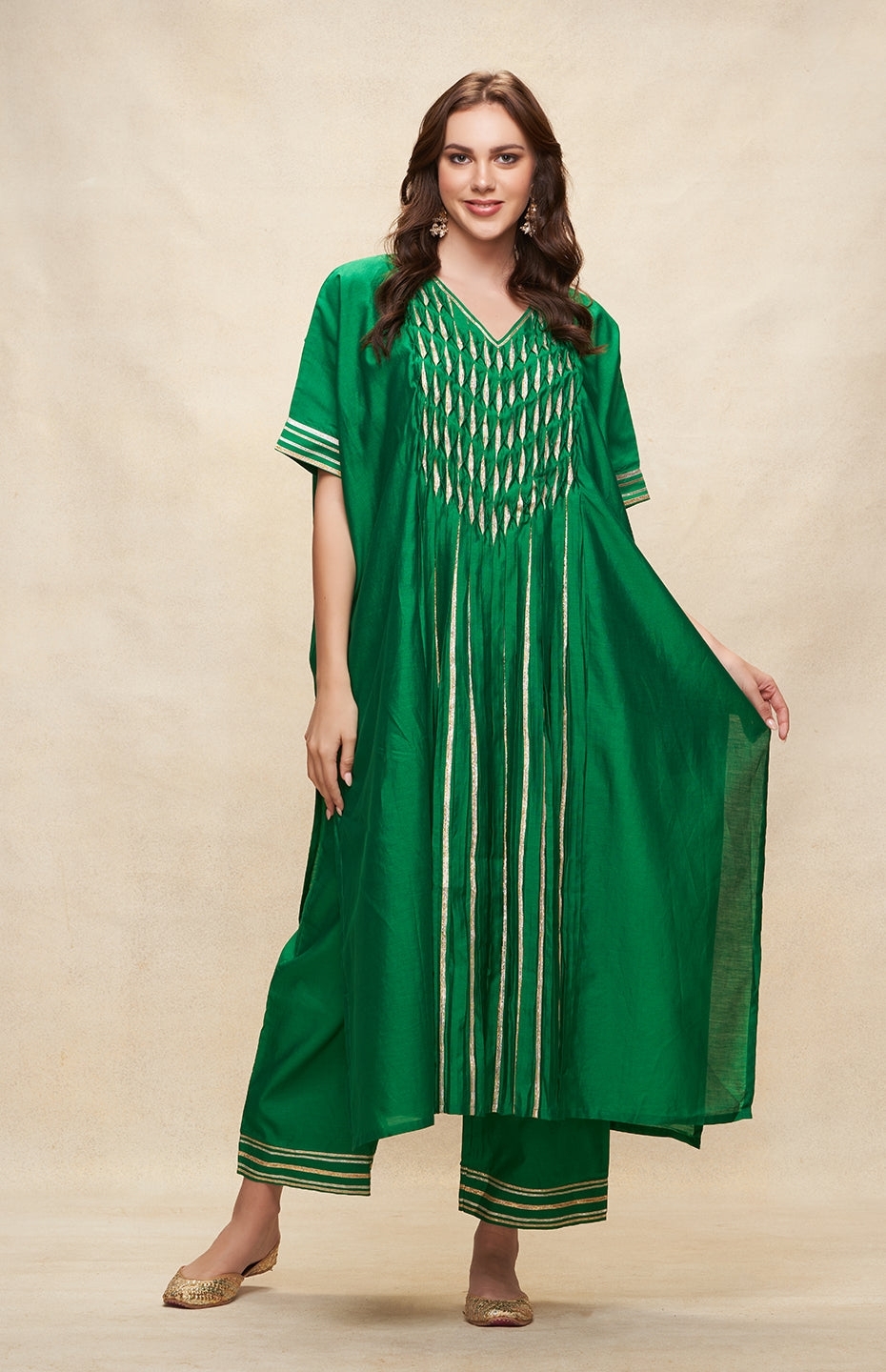 Green Gota Pleated Kaftan