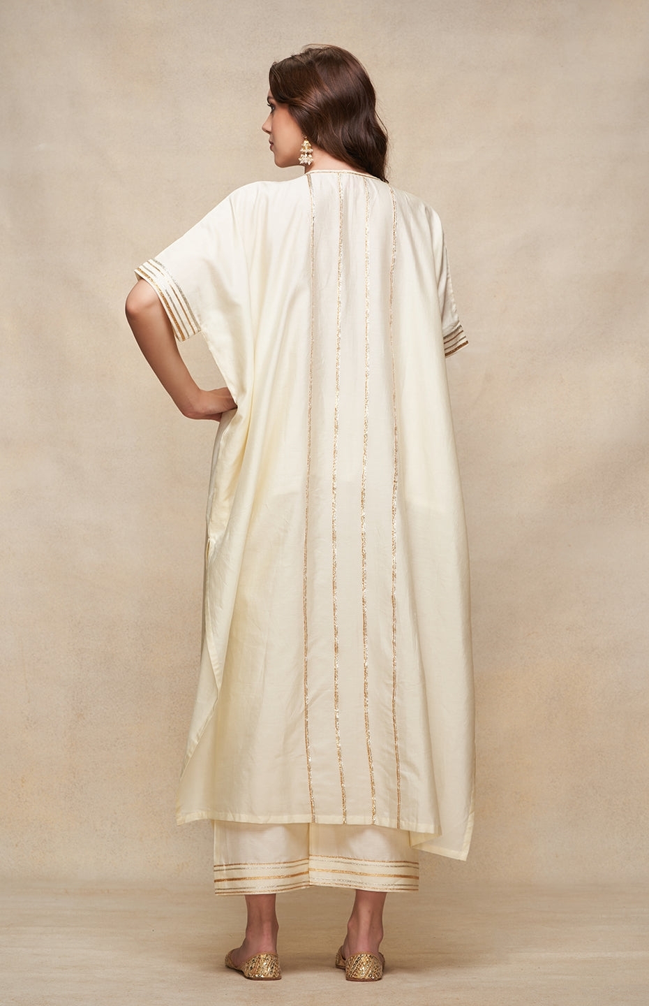 Off White Gota Pleated Kaftan