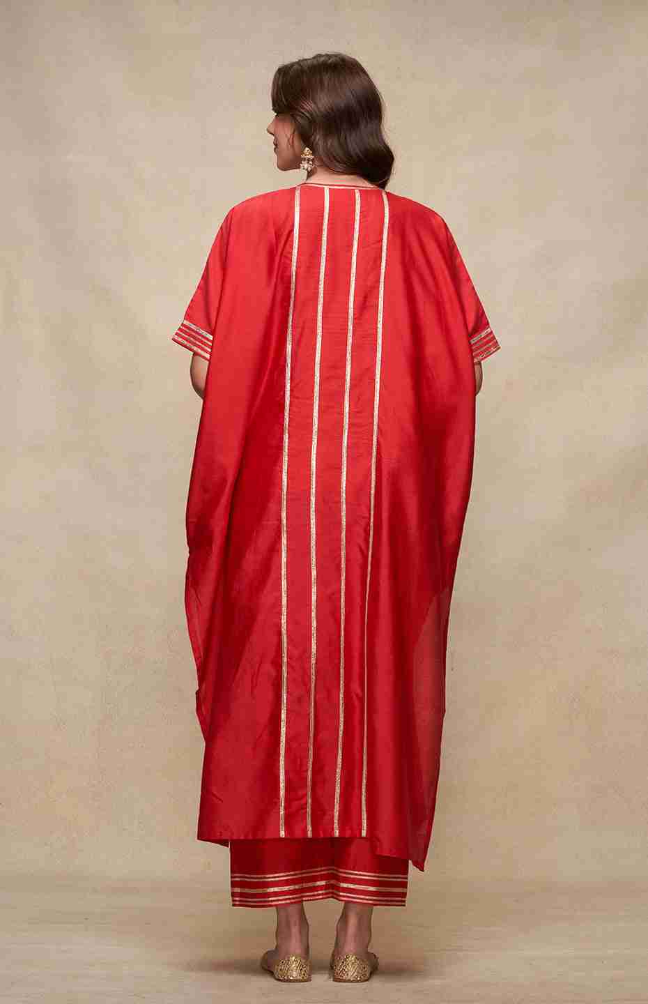 Red Gota Pleated Kaftan