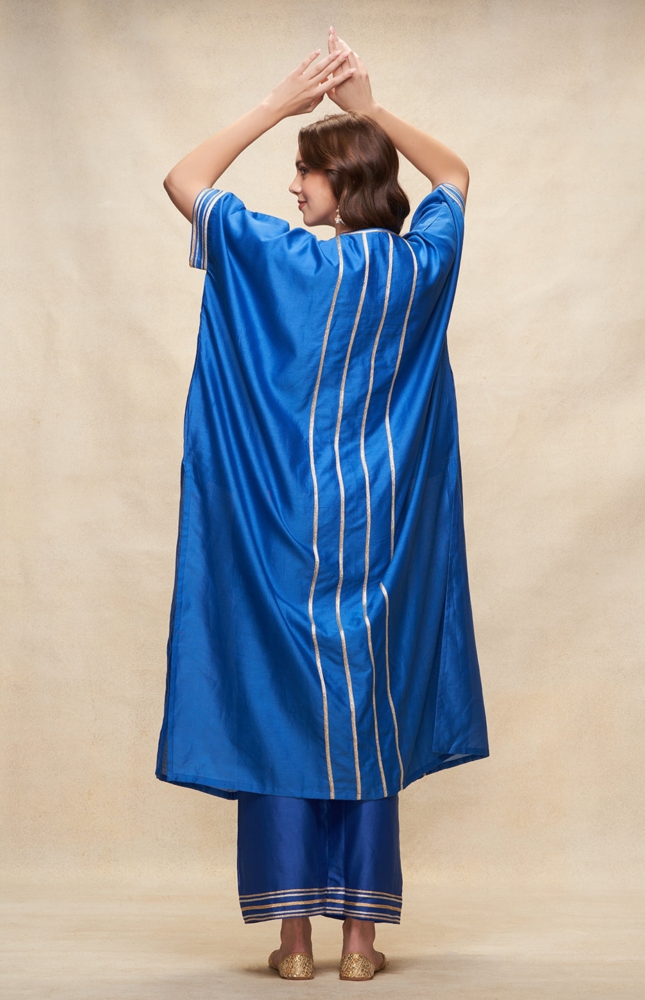 Royal Blue Gota Pleated Kaftan