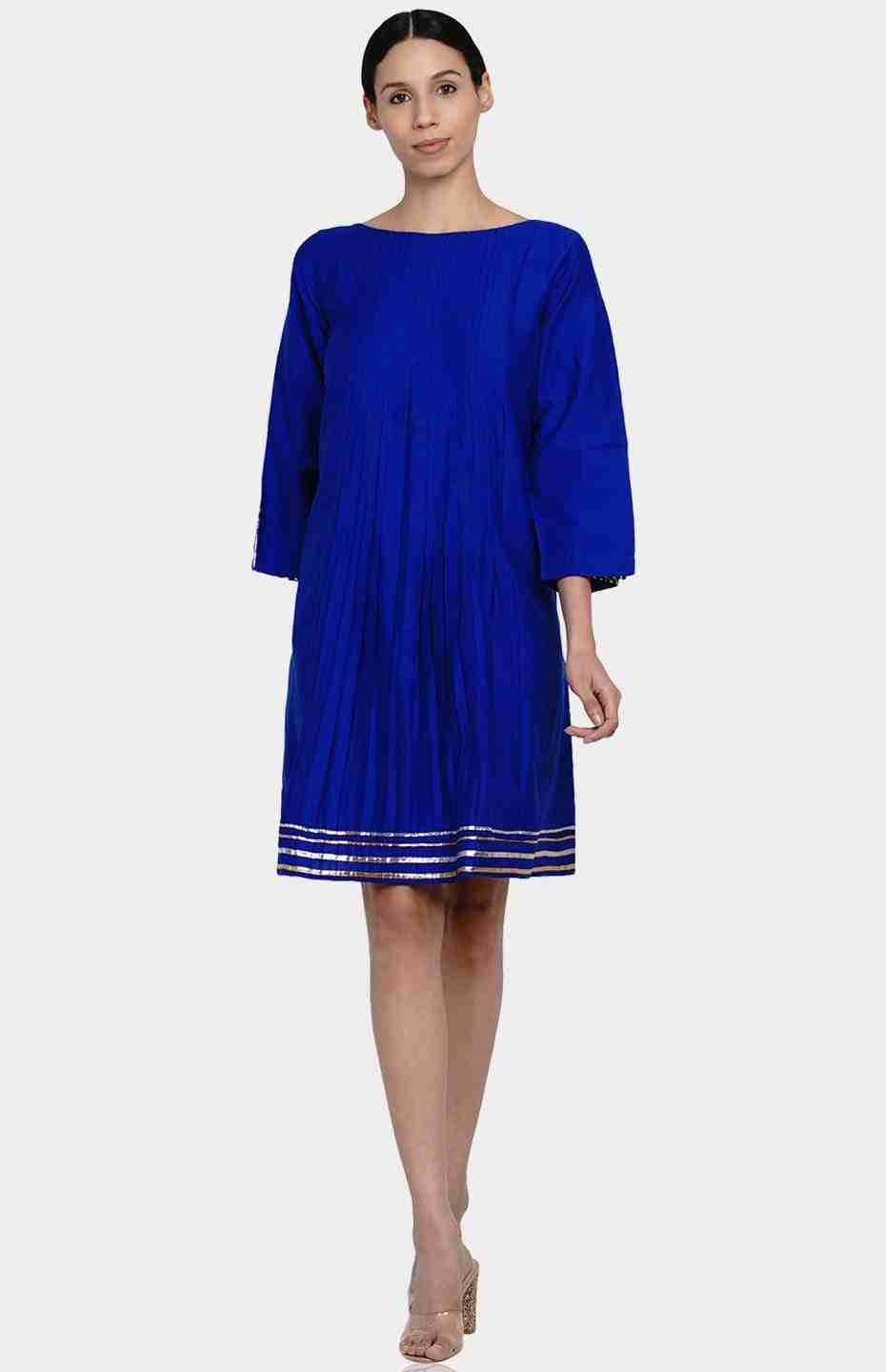 Blue Knife Pleated Dress