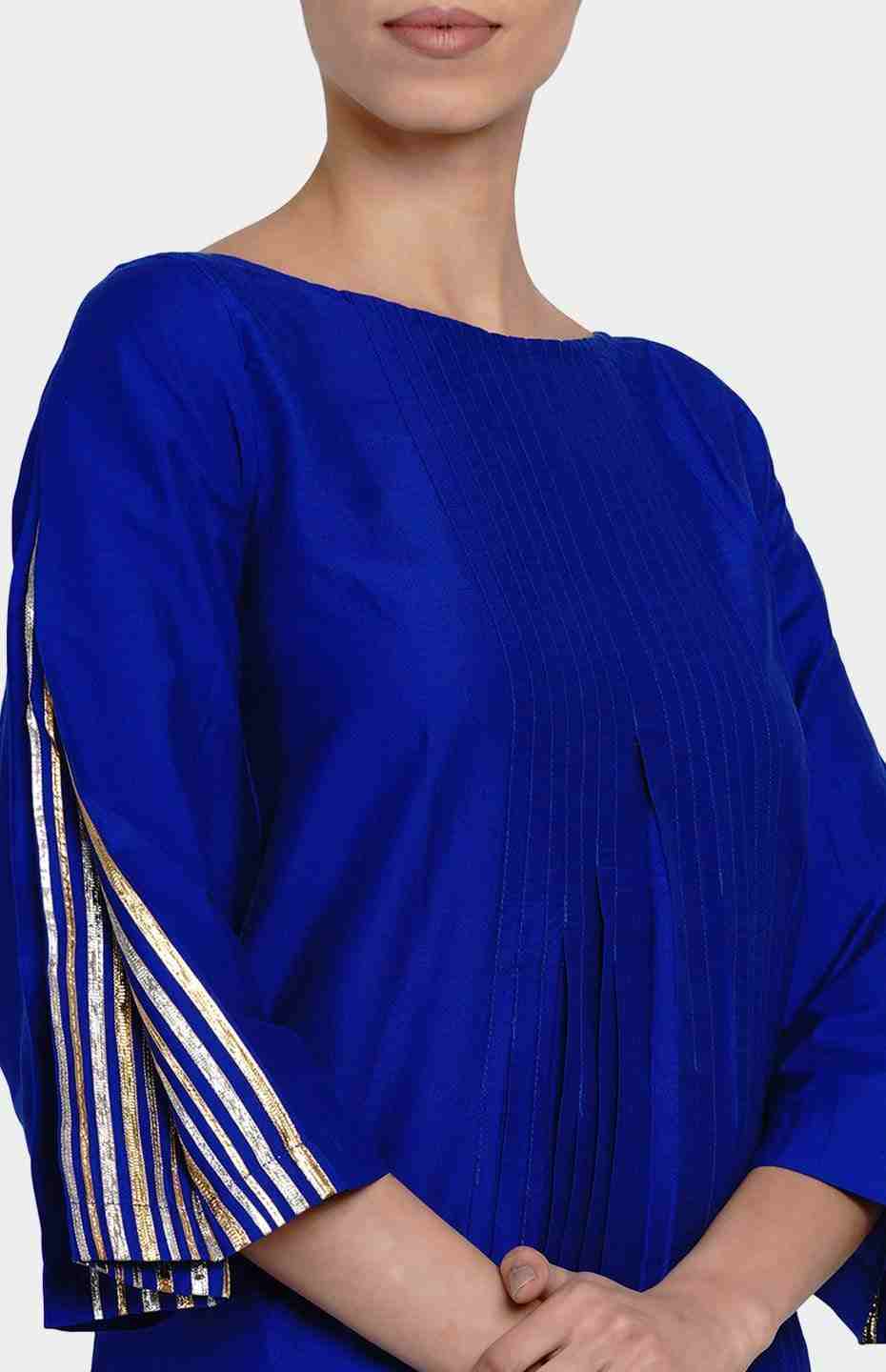 Blue Knife Pleated Dress