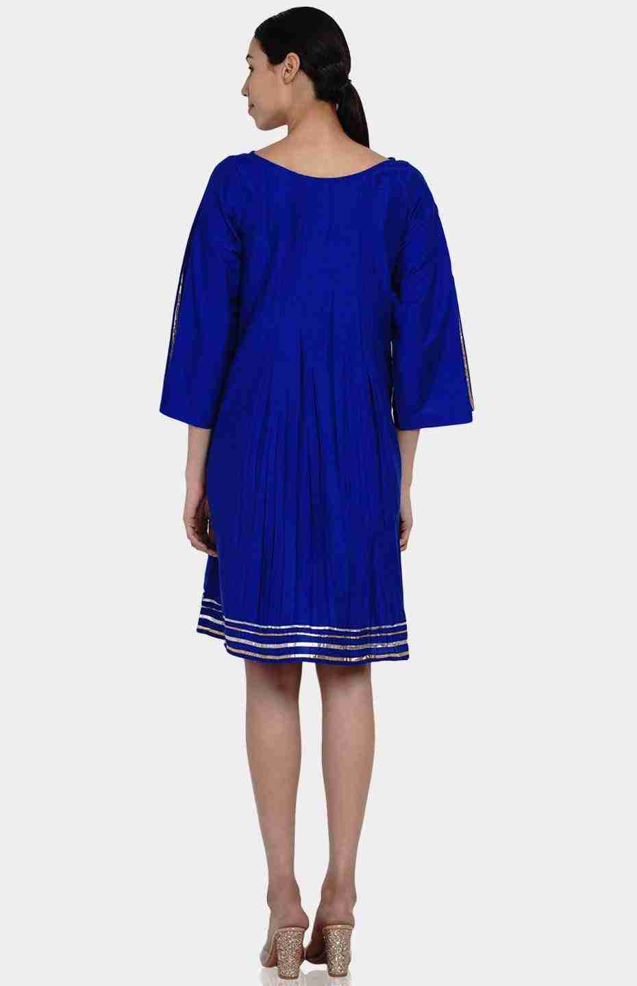 Blue Knife Pleated Dress