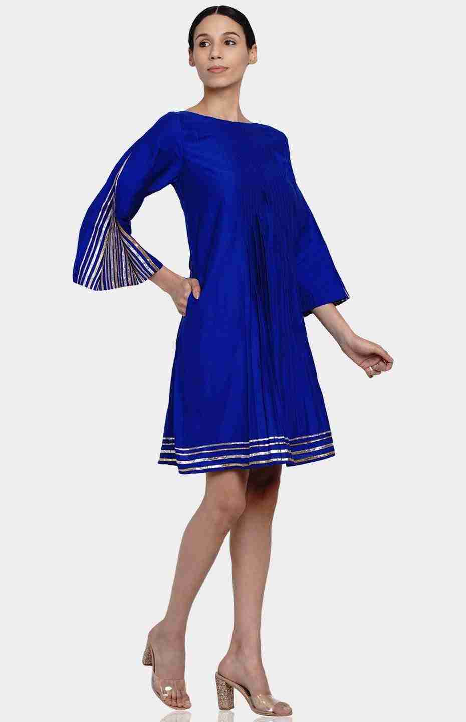 Blue Knife Pleated Dress