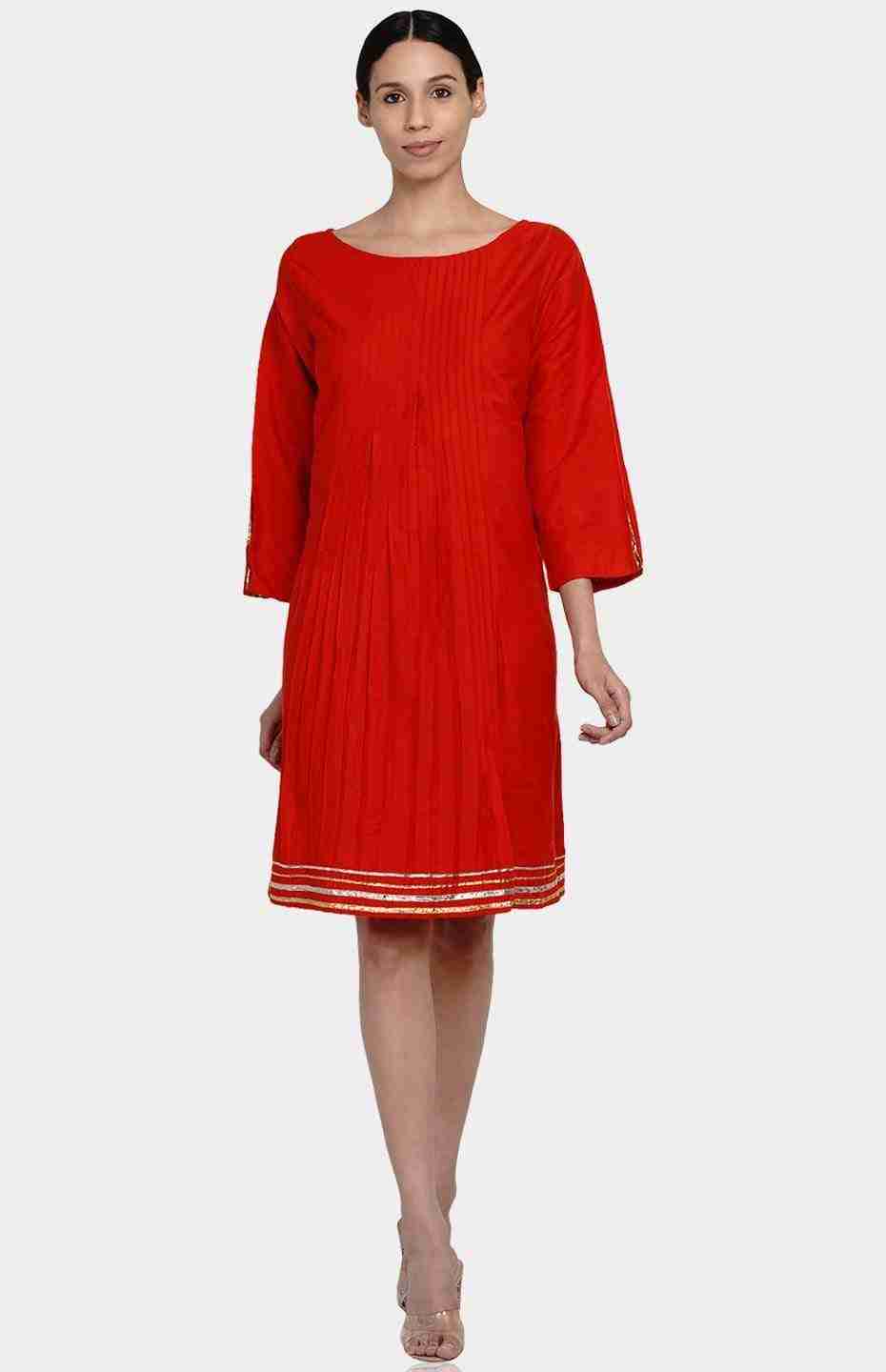 Red Knife Pleated Dress