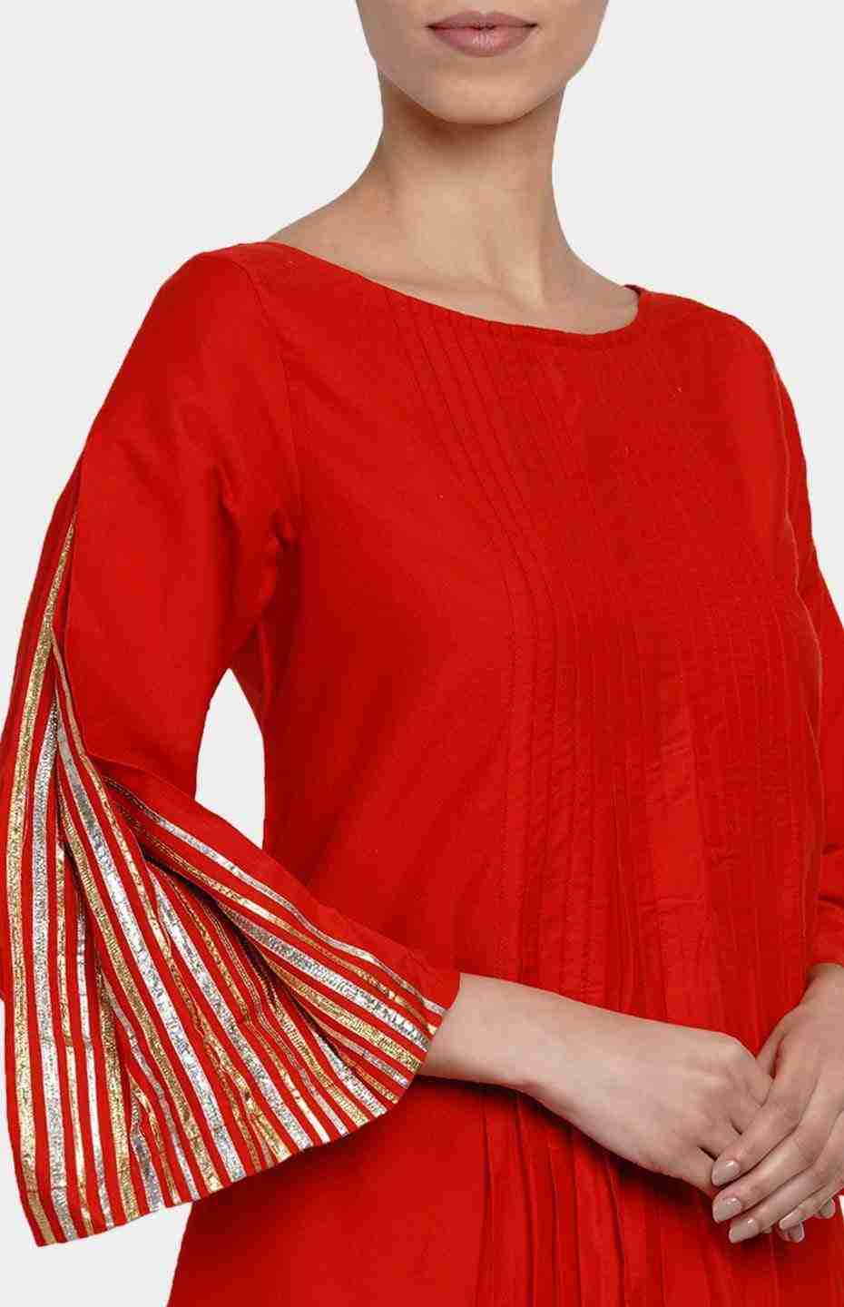 Red Knife Pleated Dress
