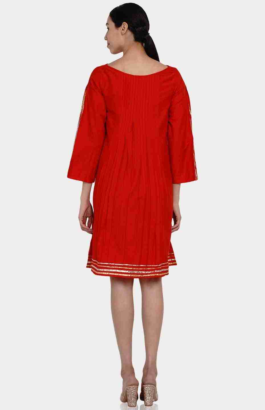 Red Knife Pleated Dress