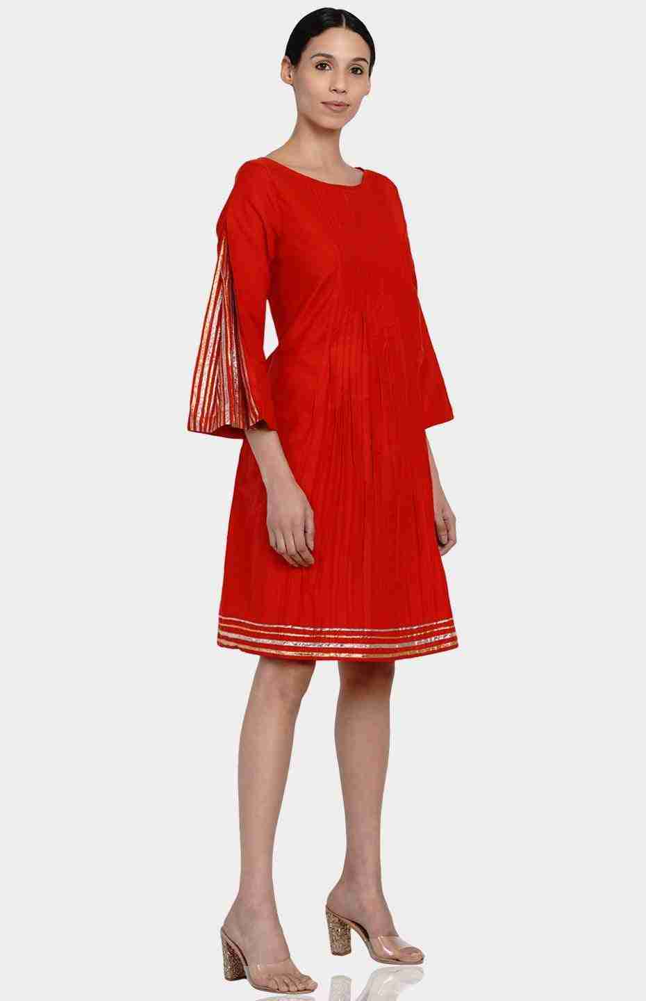Red Knife Pleated Dress