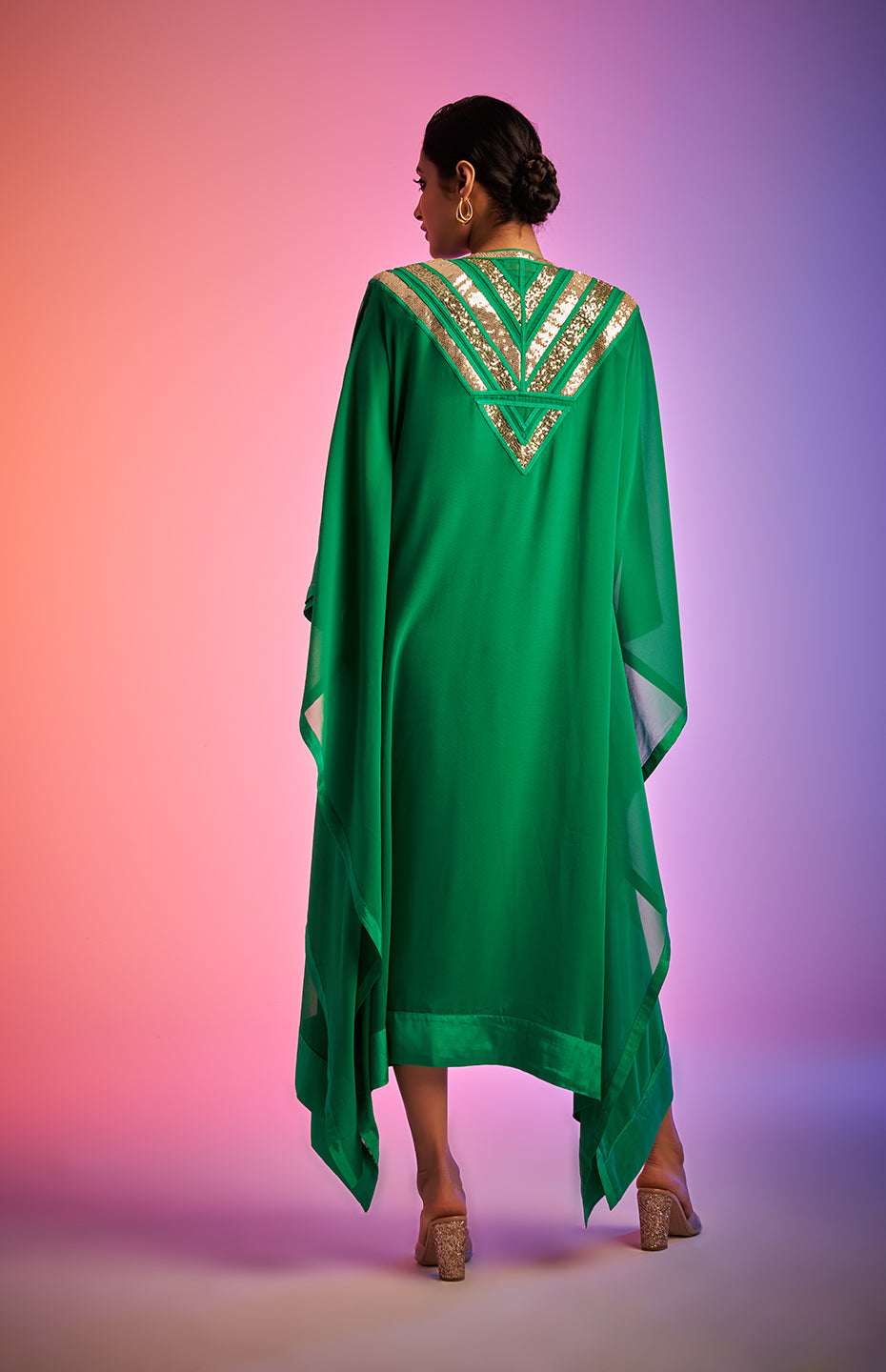 Green Sequins Kaftan