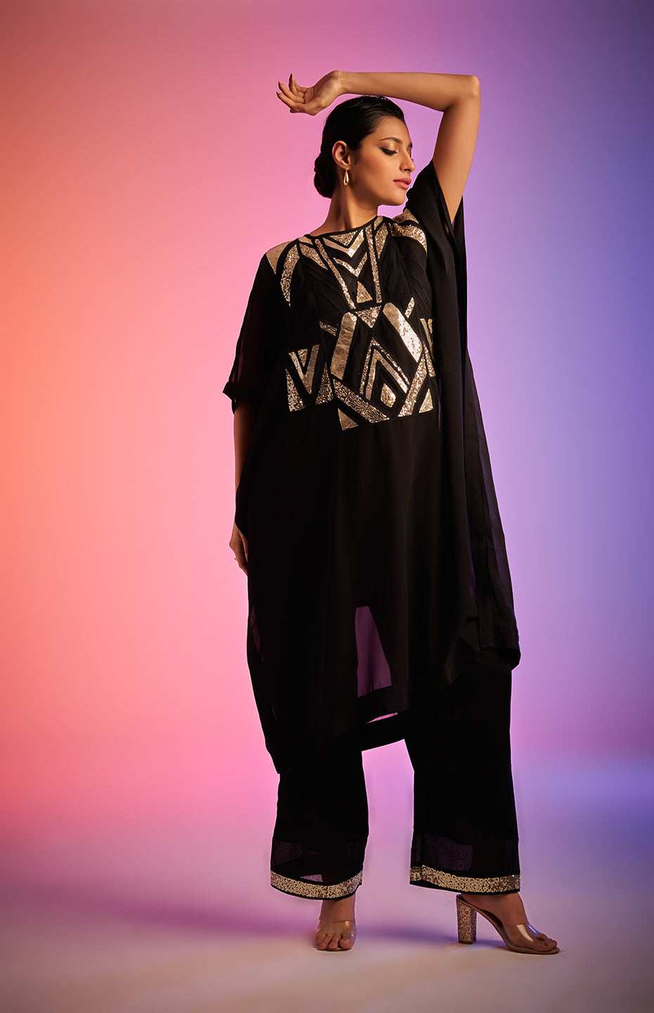 Black Sequins Kaftan Kurta
