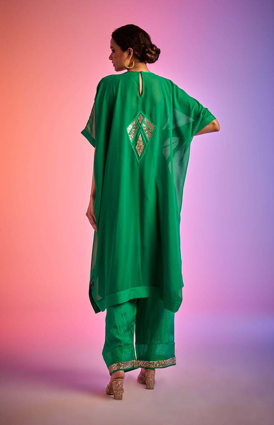 Green Sequins Kaftan Kurta