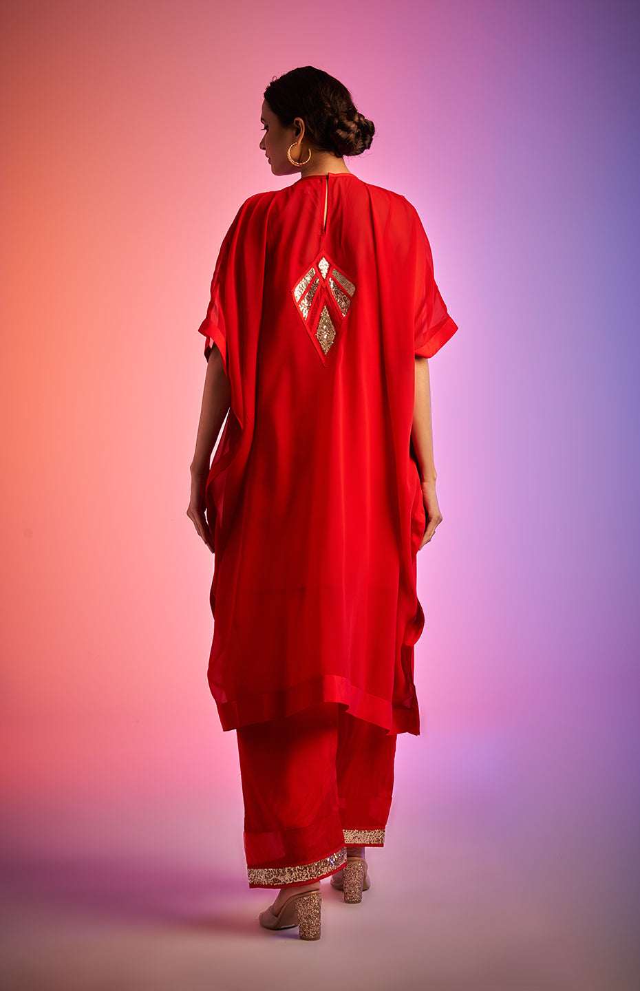 Red Sequins Kaftan Kurta