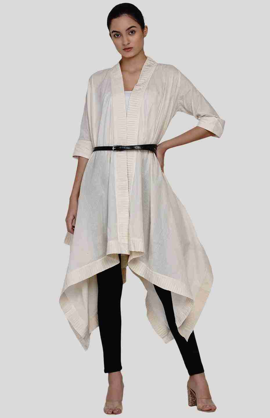 Off-White Long Pleated Coat