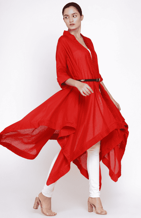 Red Long Pleated Coat