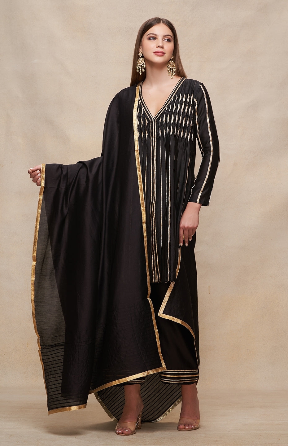 Black Open Gota Kurta Dress