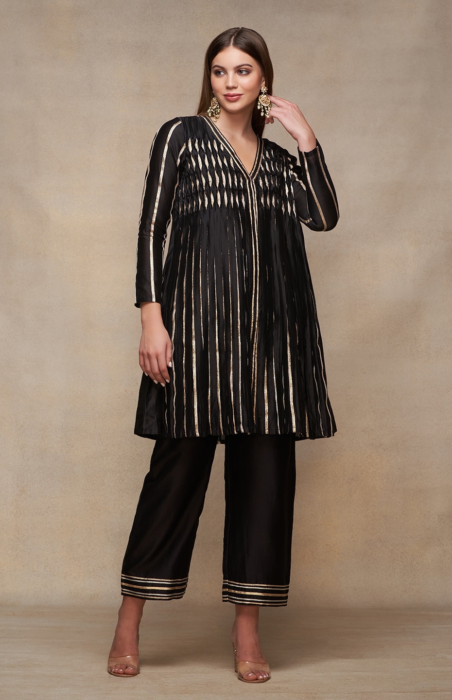 Black Open Gota Kurta Dress