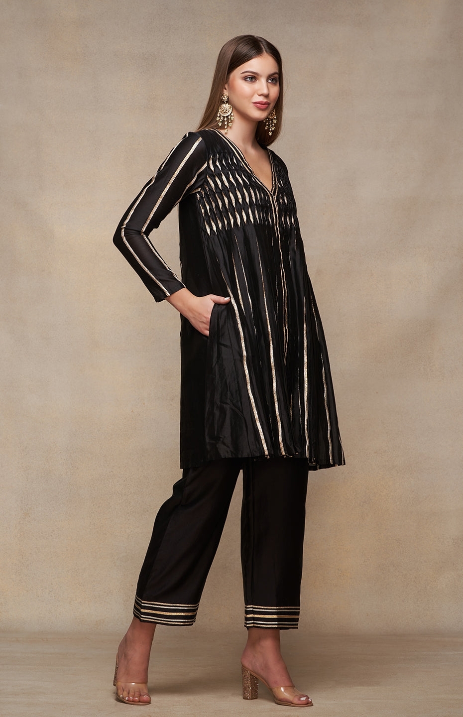 Black Open Gota Kurta Dress