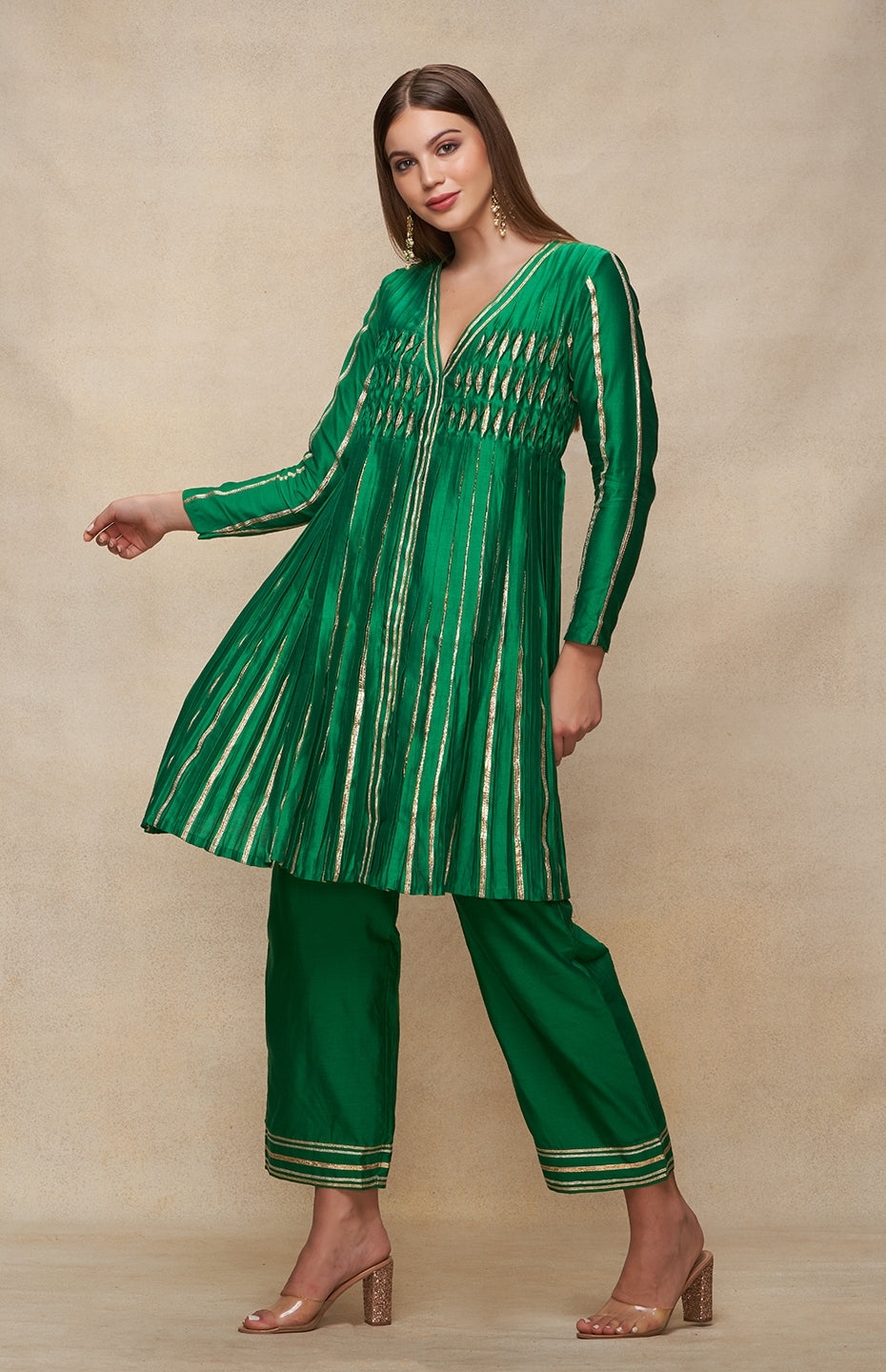 Green Open Gota Kurta Dress