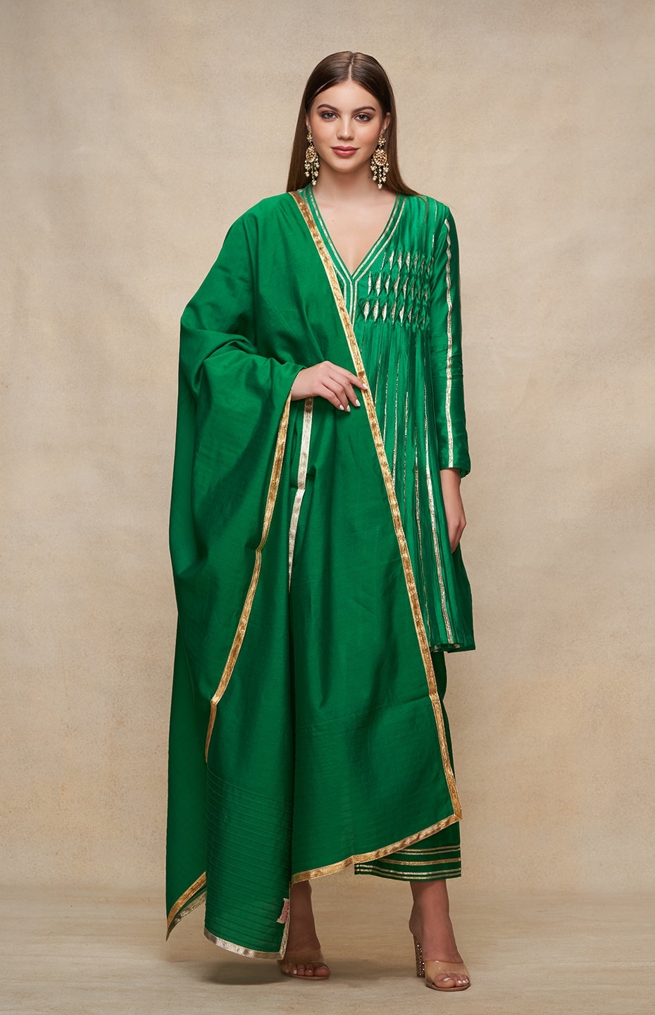 Green Open Gota Kurta Dress