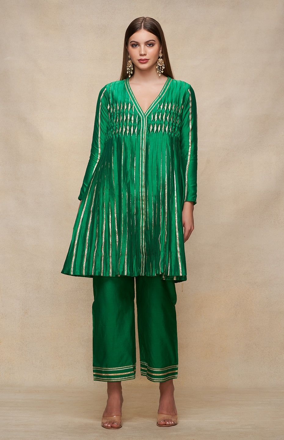 Green Open Gota Kurta Dress