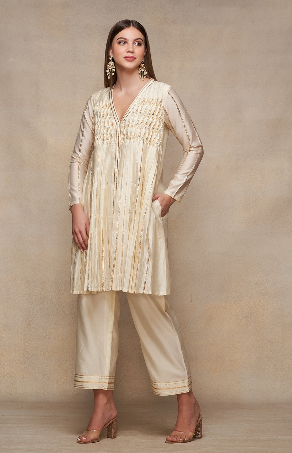 Off White Open Gota Kurta Dress