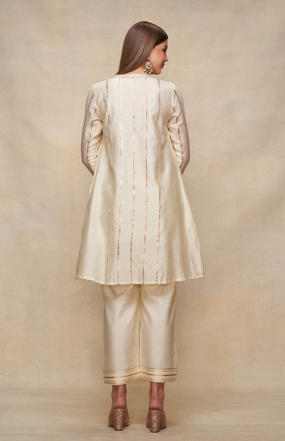 Off White Open Gota Kurta Dress