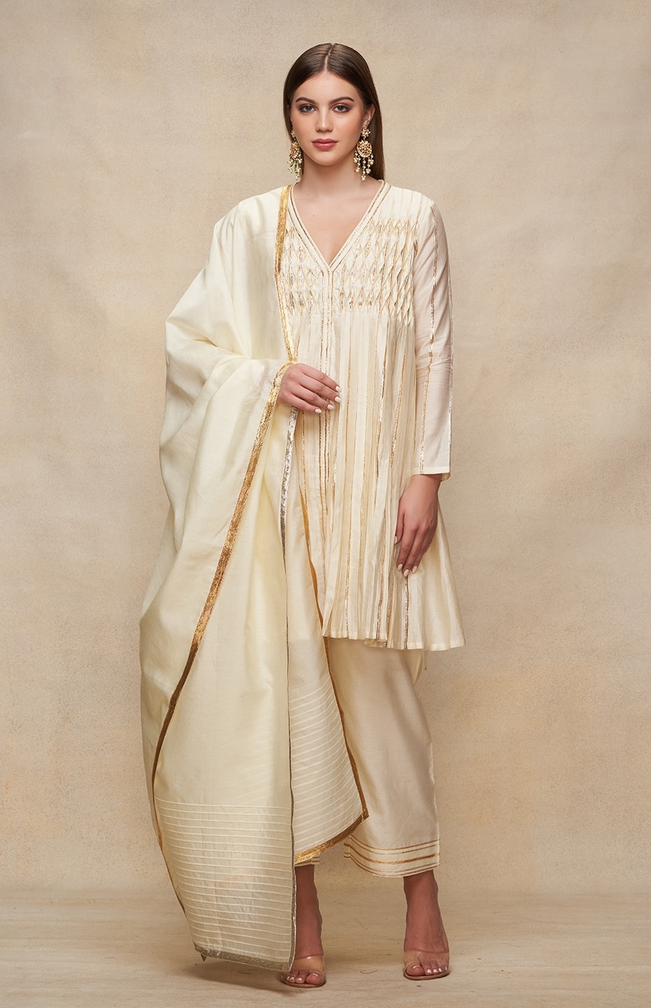 Off White Open Gota Kurta Dress