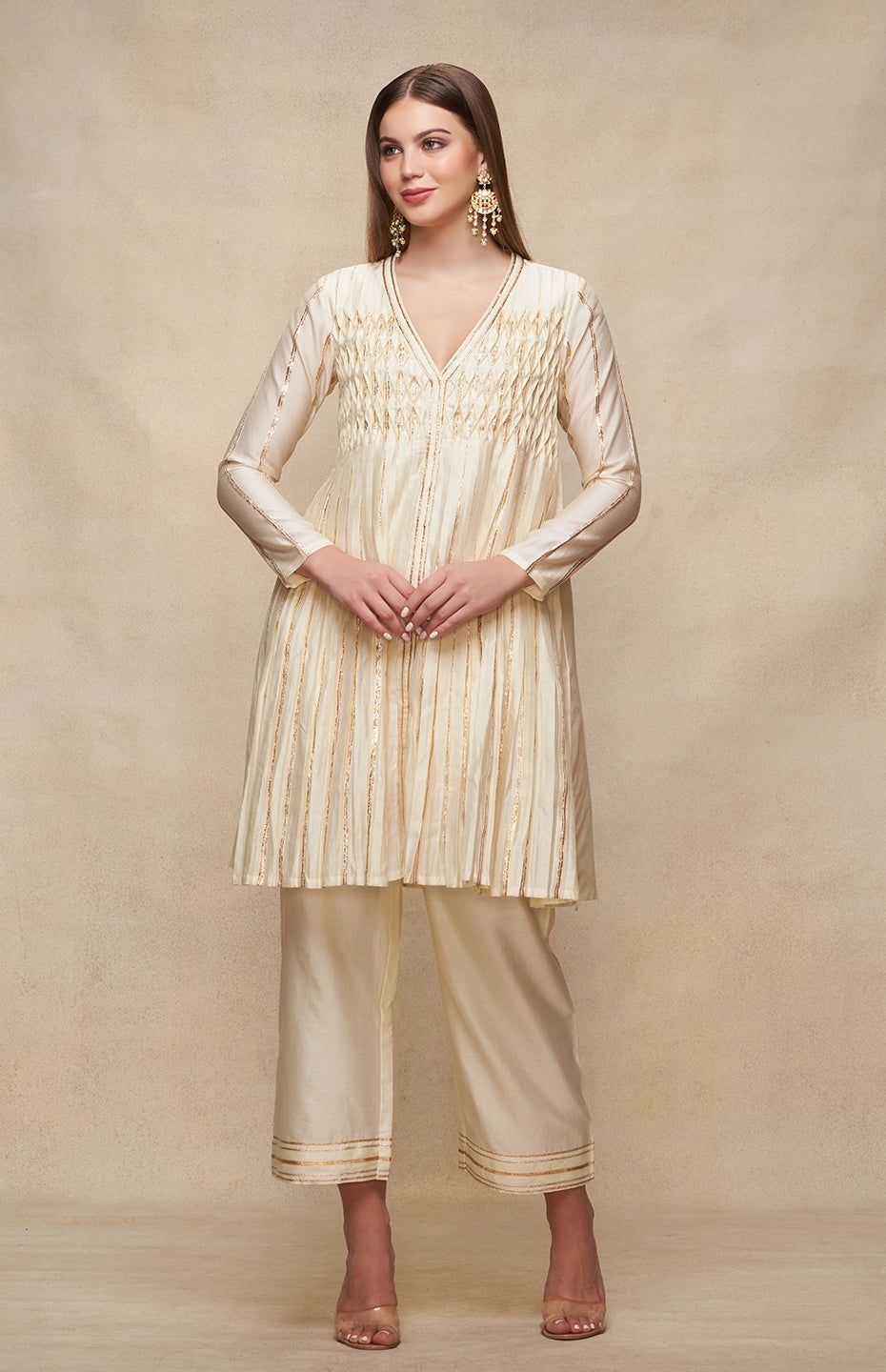 Off White Open Gota Kurta Dress