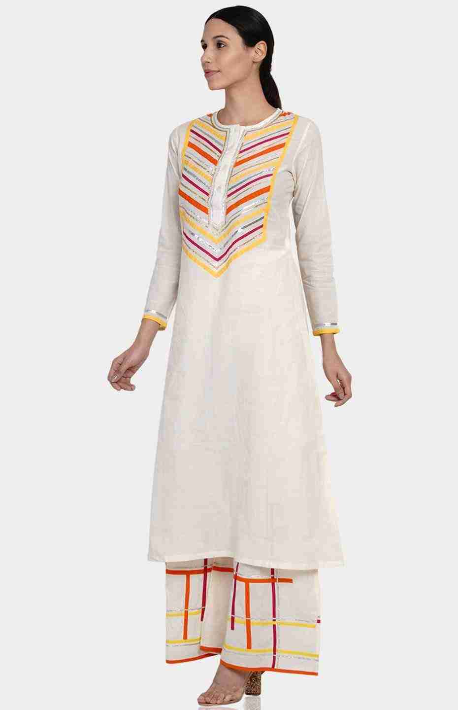 Off White Palazzo with Color Patti Details