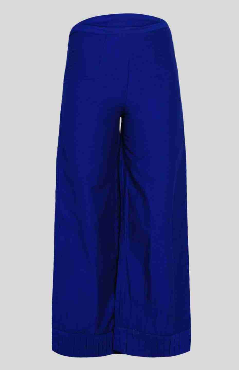 Blue Palazzo Pants with Pleated Hems