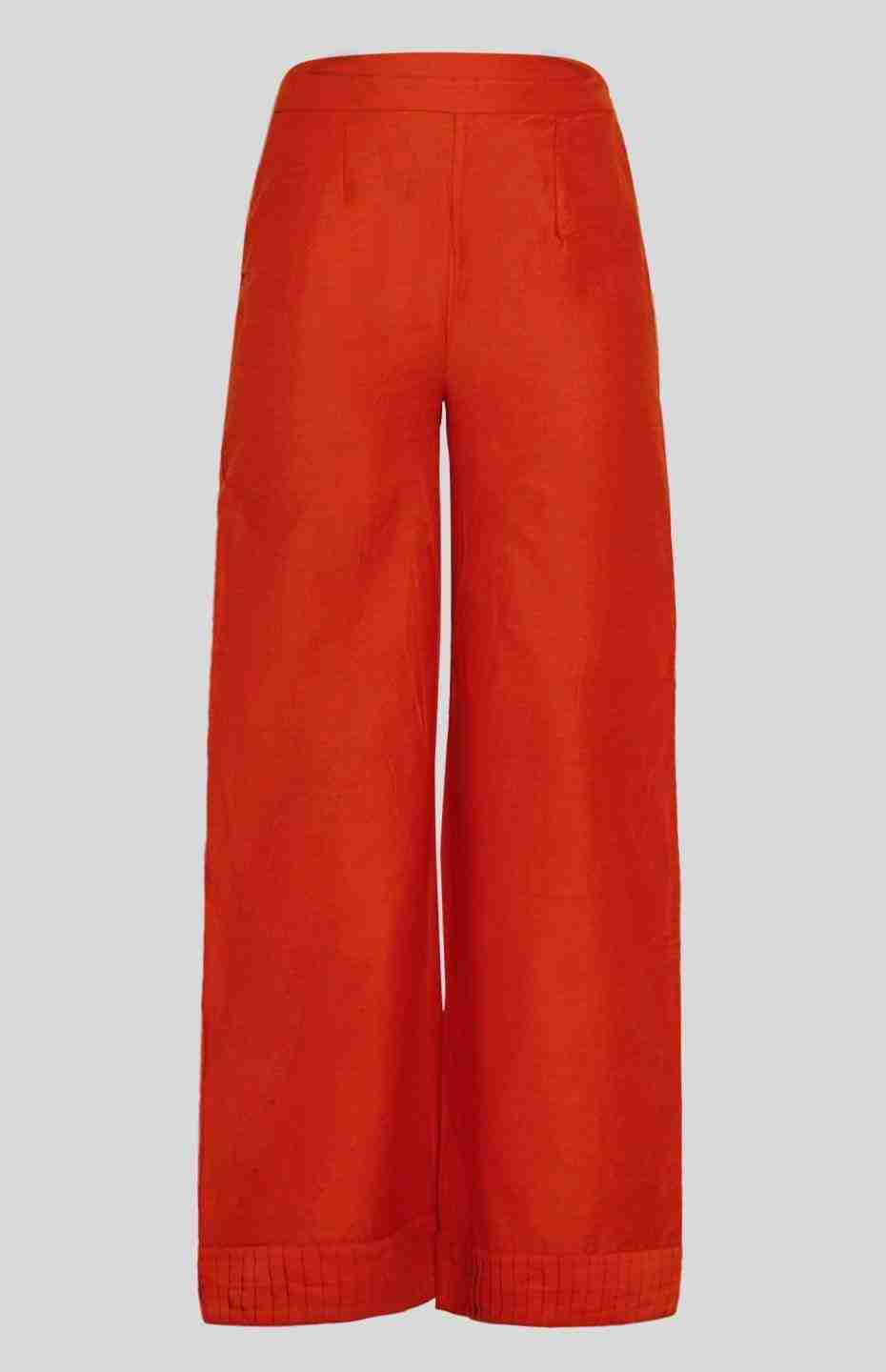 Orange Palazzo Pants with Pleated Hems