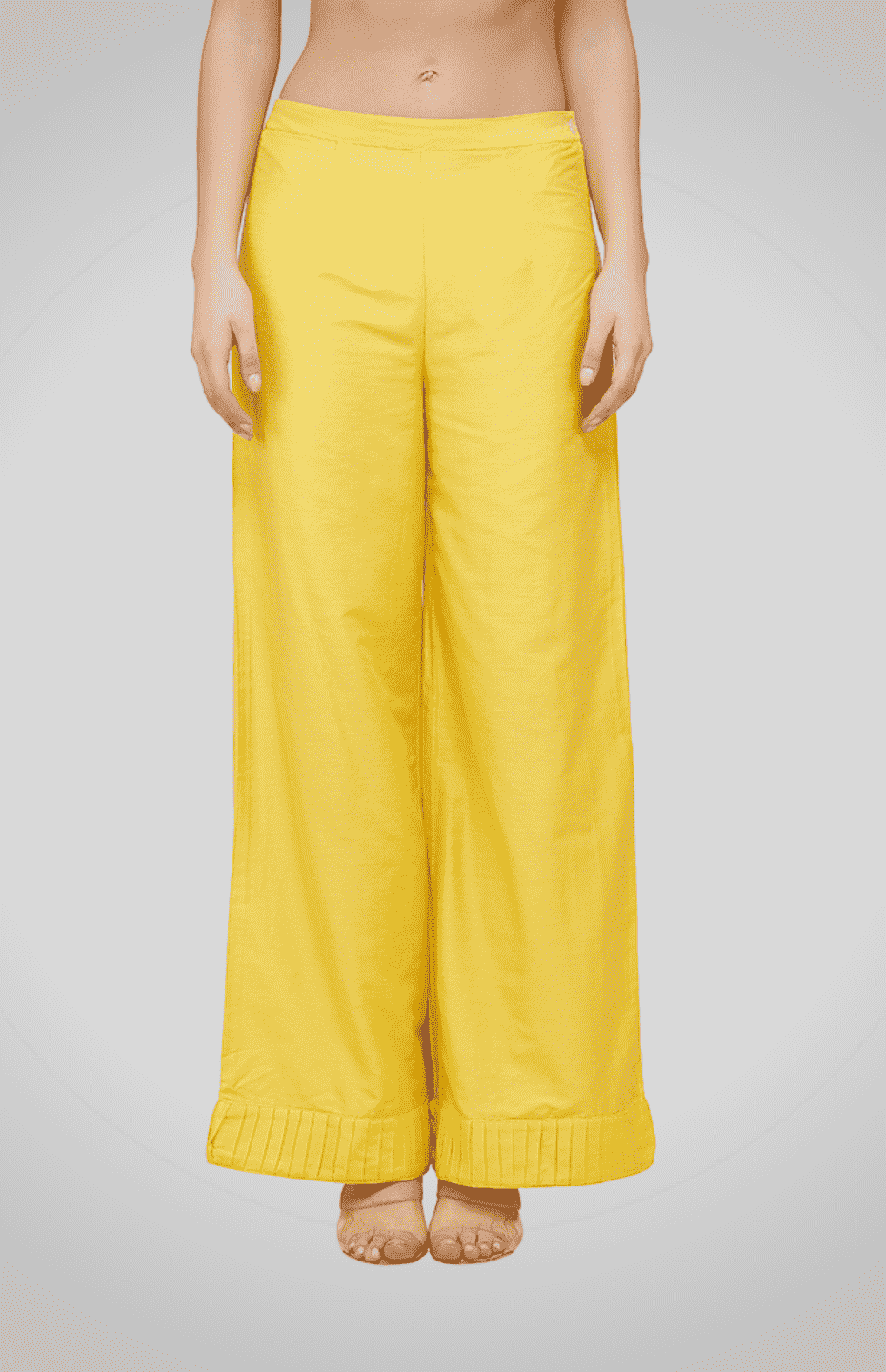 Yellow Palazzo Pants with Pleated Hems