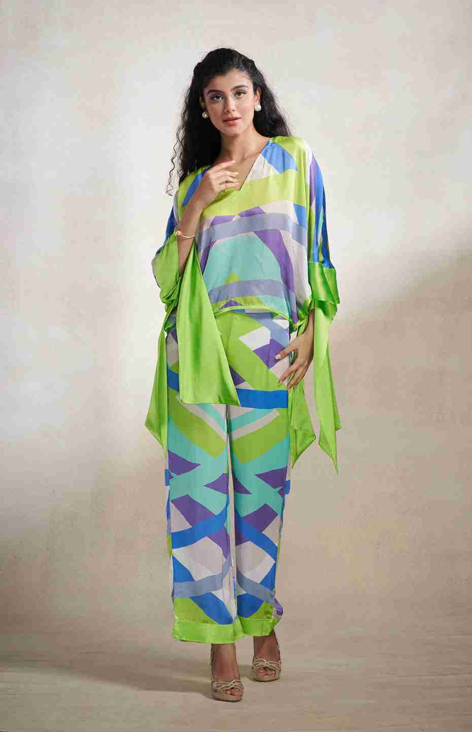 Green & Grey Abstract Top