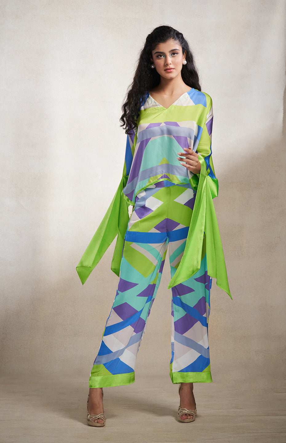 Green & Grey Abstract Top