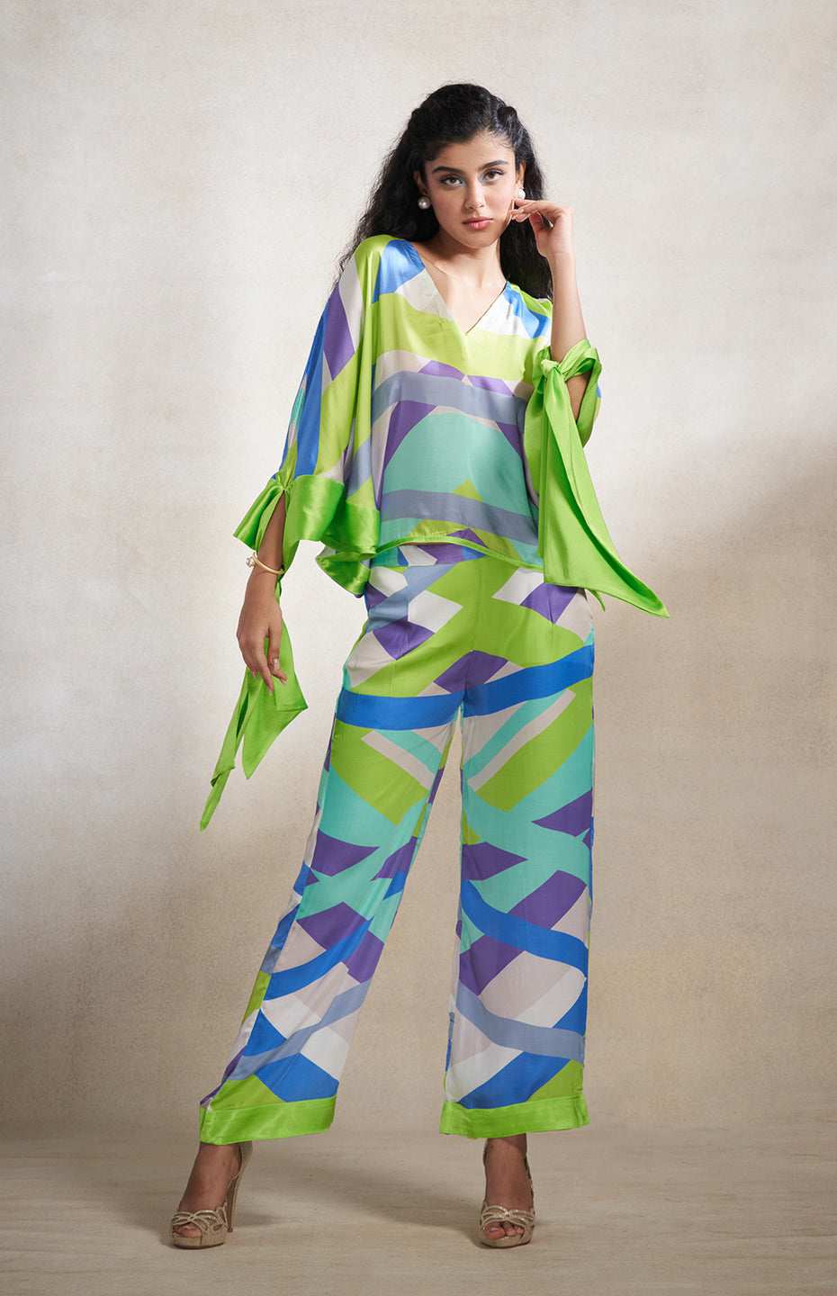 Green & Grey Abstract Top