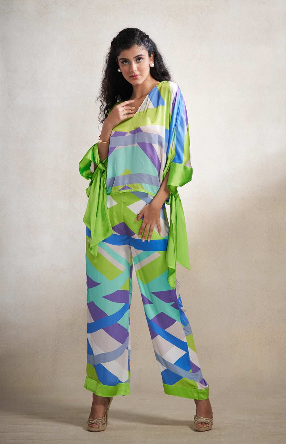 Green & Grey Abstract Top
