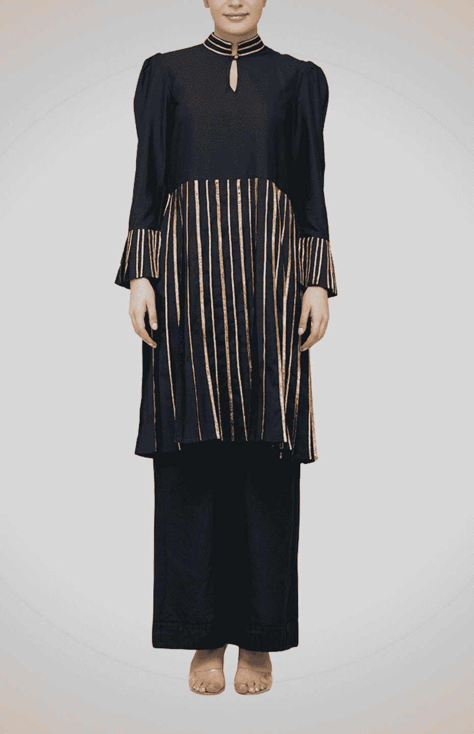 Black Drop-Waist Pleated Tunic