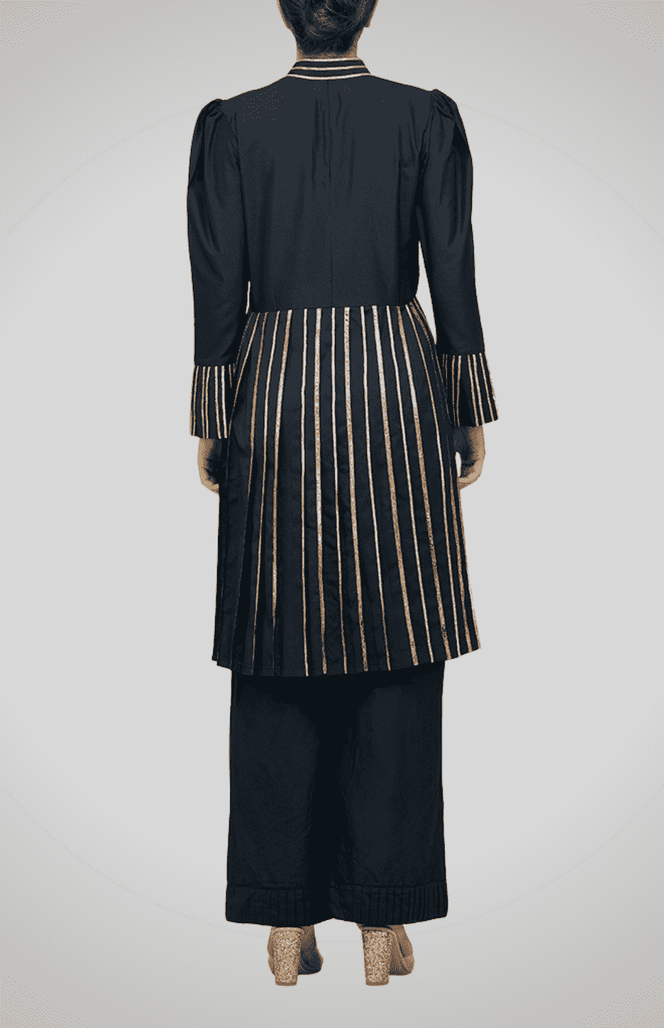 Black Drop-Waist Pleated Tunic