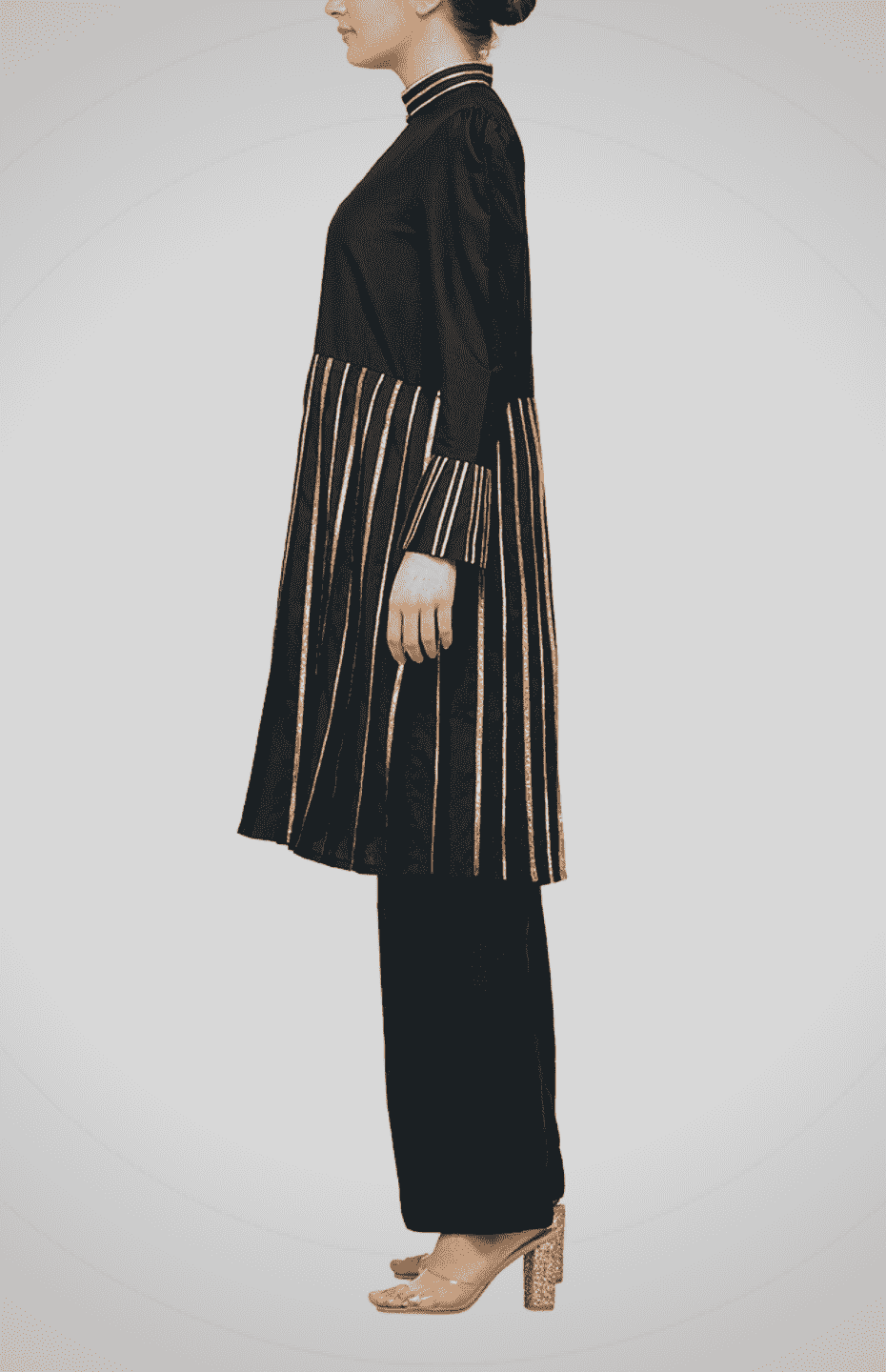 Black Drop-Waist Pleated Tunic
