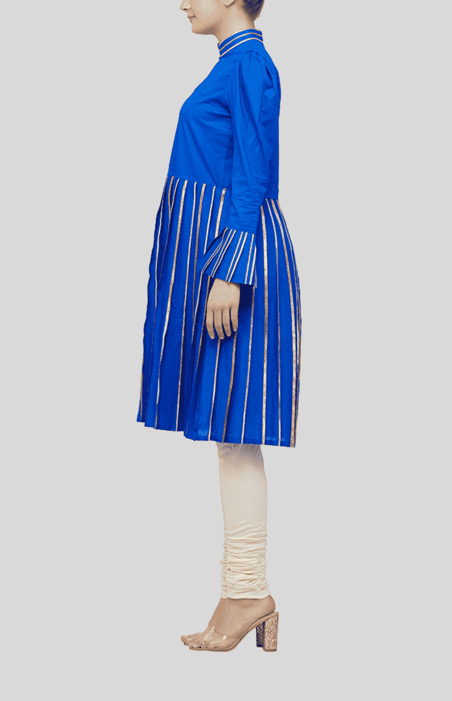 Blue Drop-Waist, Gota Pleated D-Tunic