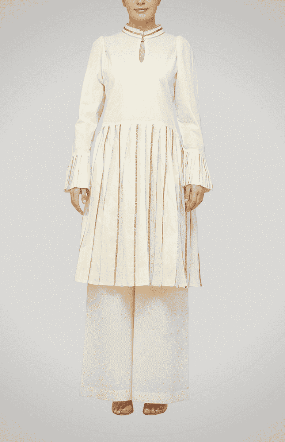 Off-White Drop-Waist Pleated Tunic