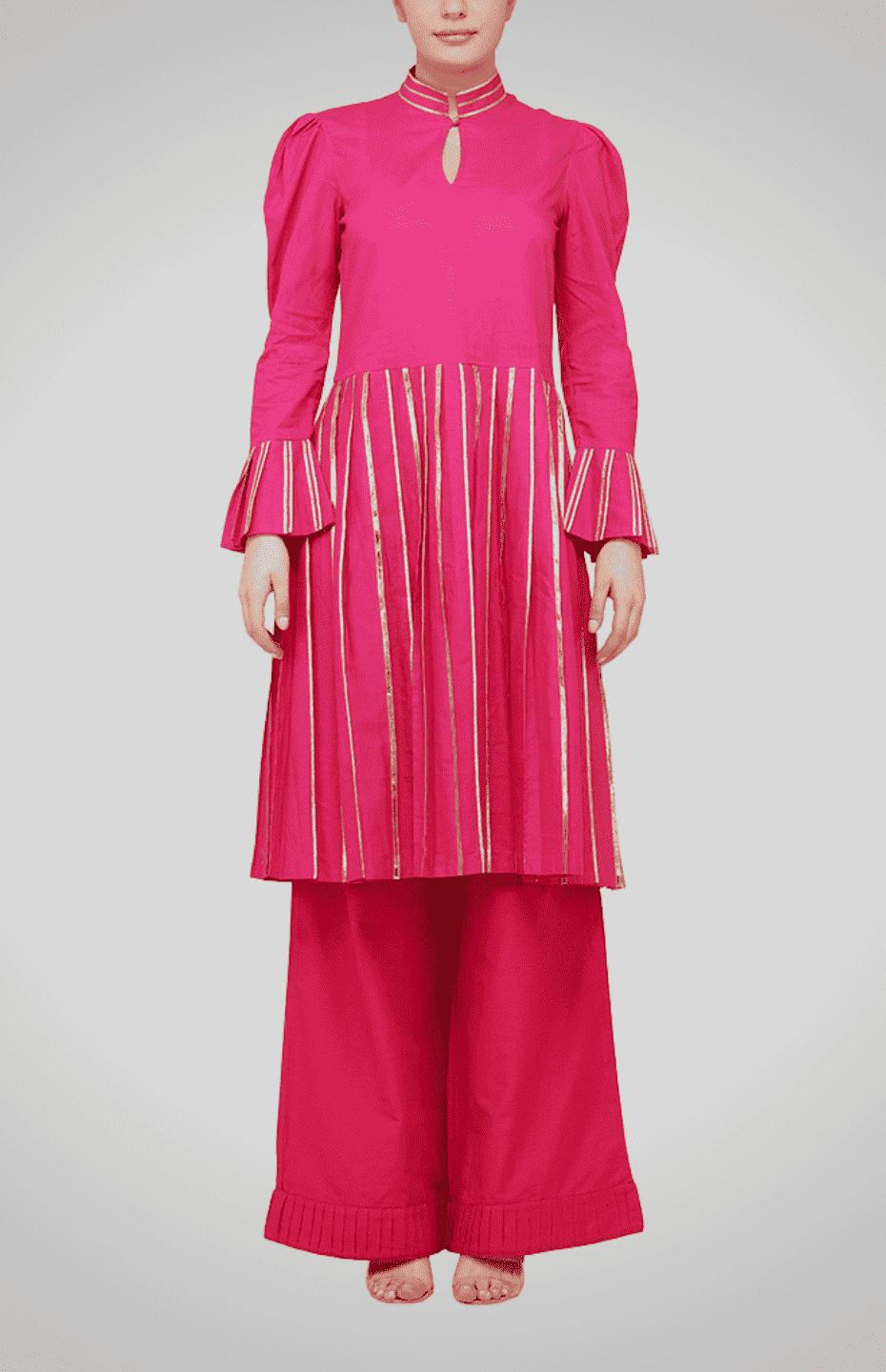 Pink Drop-Waist Pleated Tunic