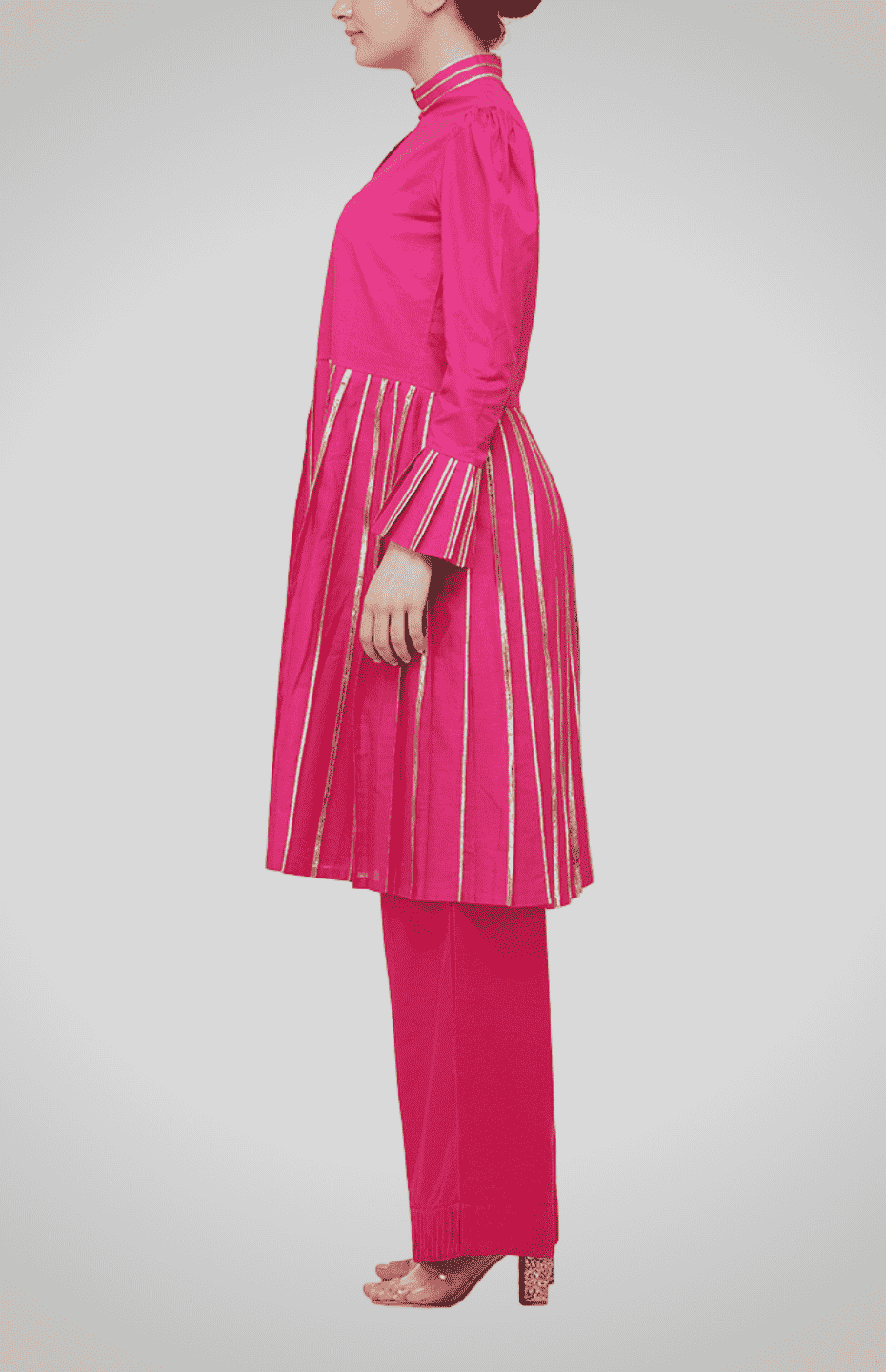 Pink Drop-Waist Pleated Tunic